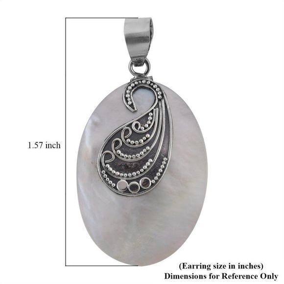 Mother Of Pearl Carved Pendant in Sterling Silver - Picture 5 of 5